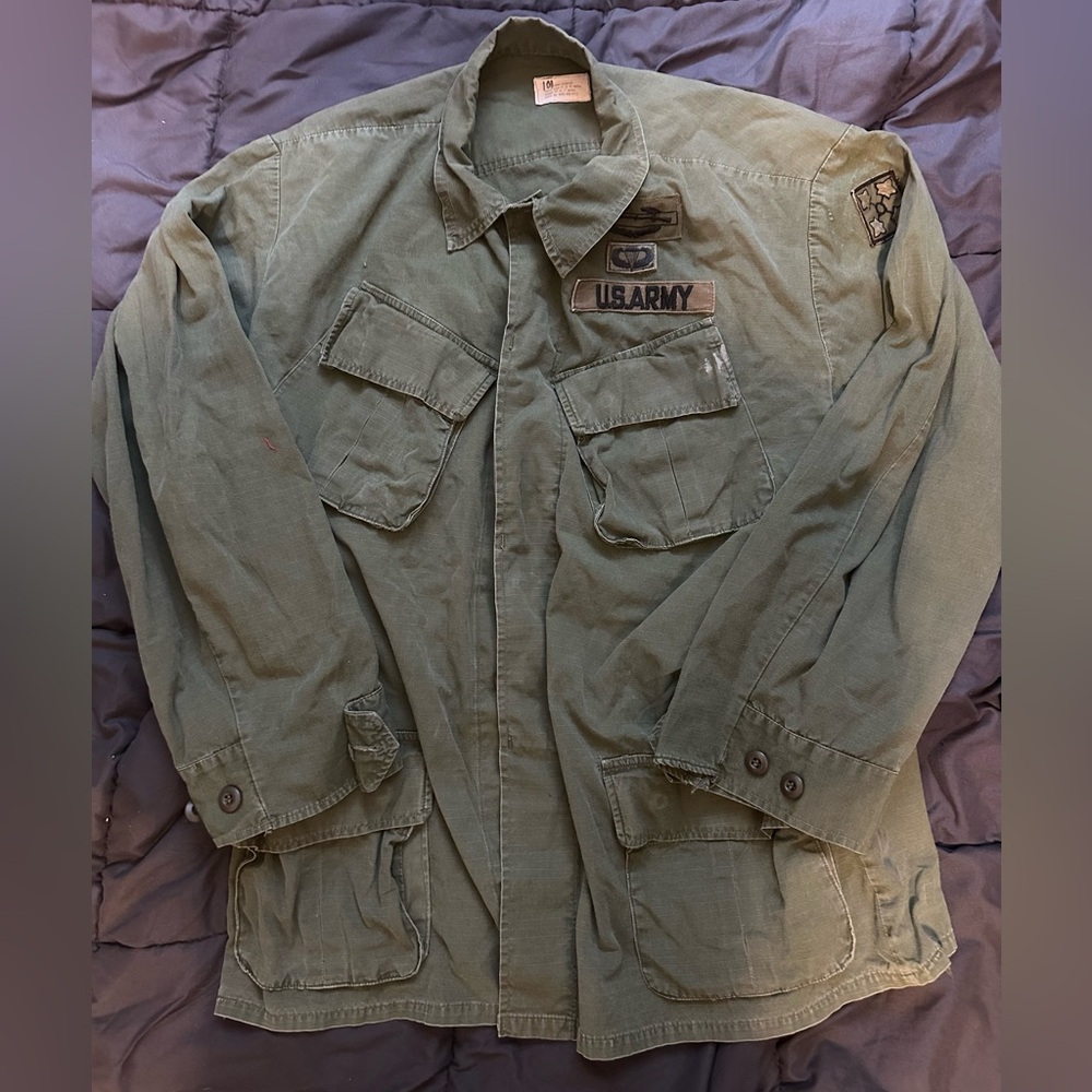 Vietnam War OG-107 Jungle Jacket USGI US Army 4th ID Vintage poplin